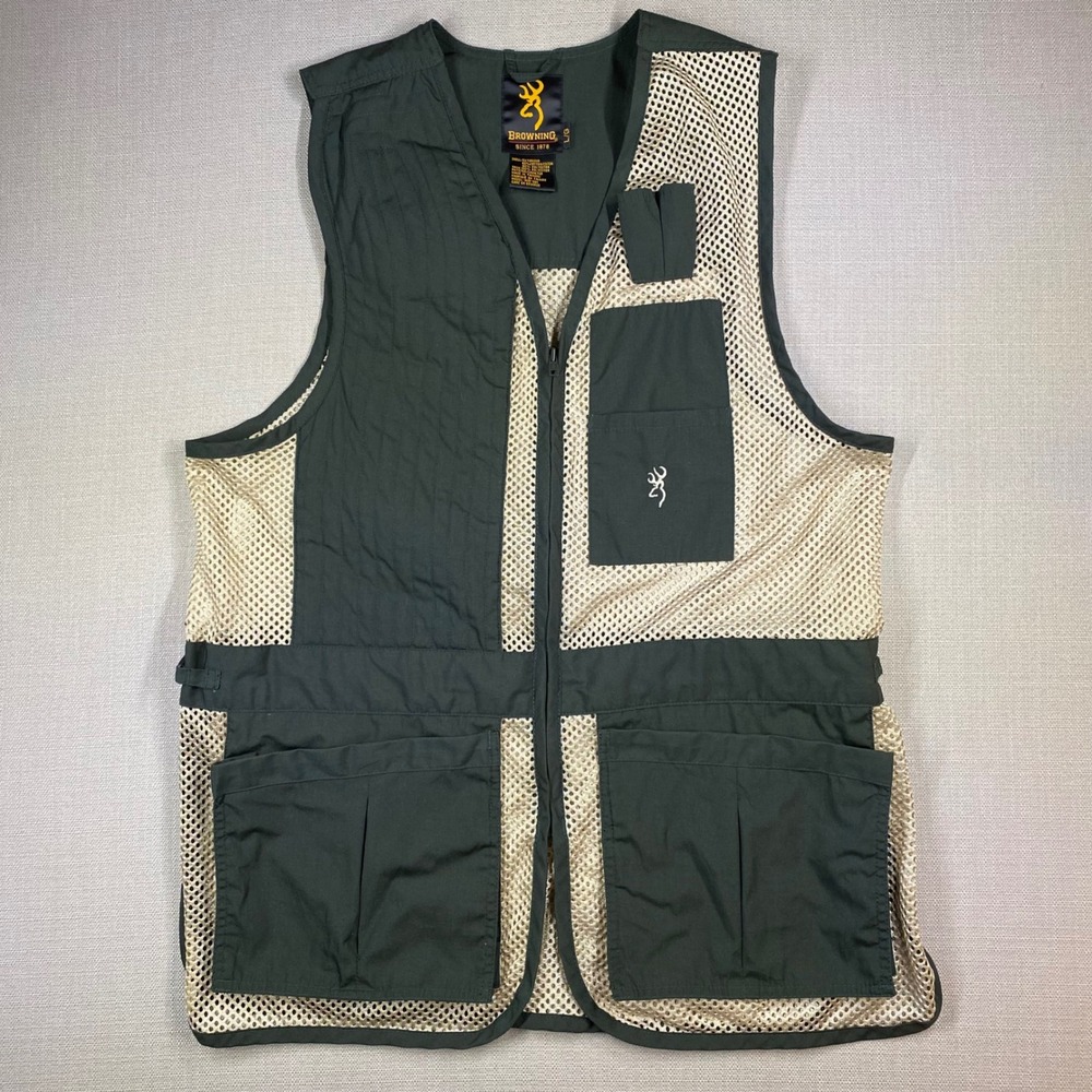 Browning Mens Trapper Creek Mesh Shooting Vest Olive Green Tan Size Large